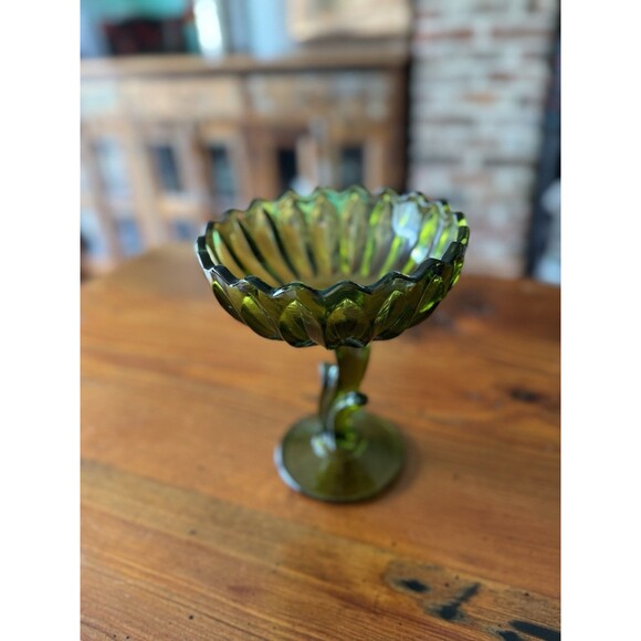 Indiana Glass Candy Dish Green Lotus Blossom Decorative Dish 7” Vintage - Picture 5 of 7